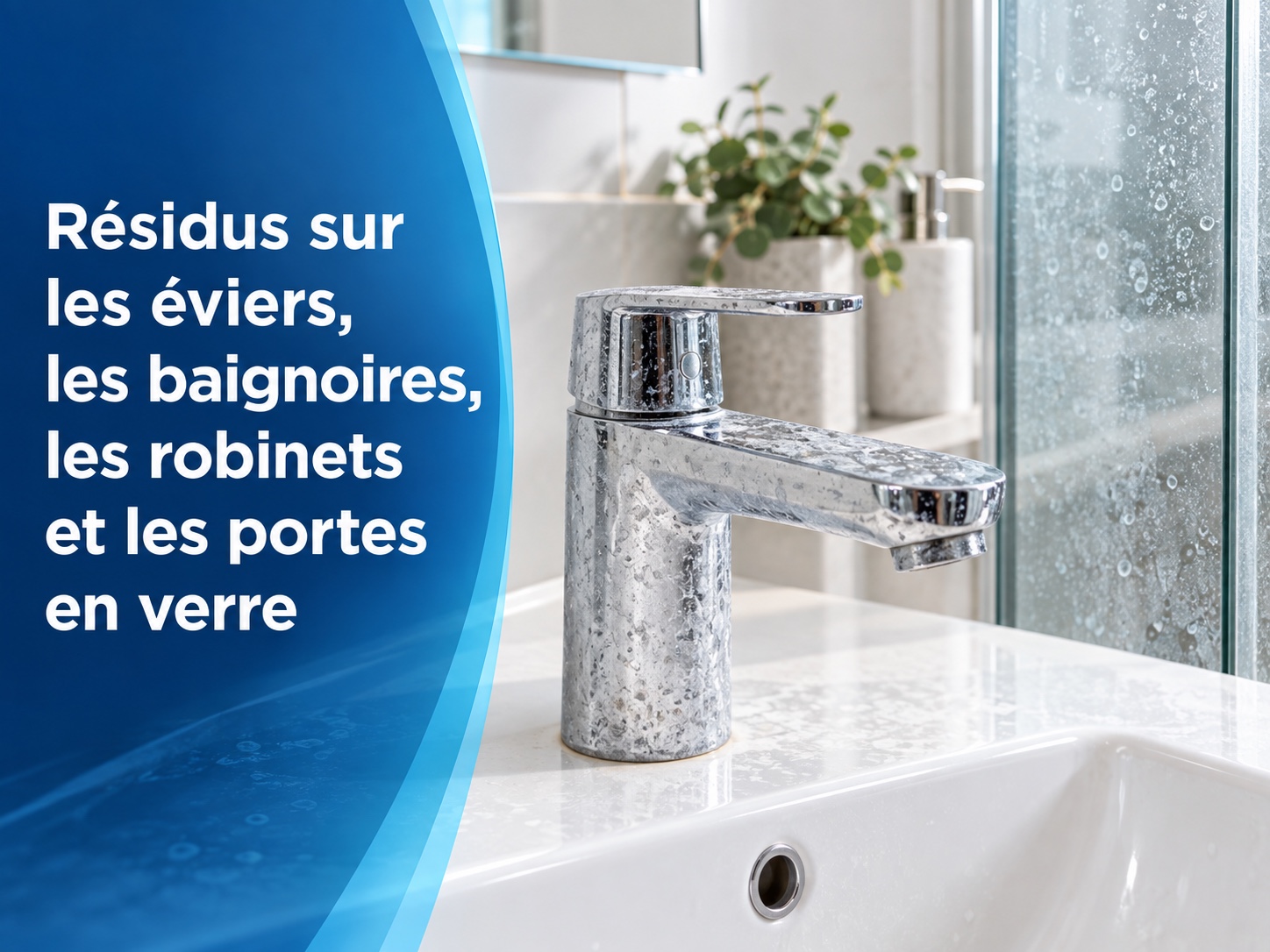 Résidus sur les éviers, les baignoires, les robinets et les portes en verre